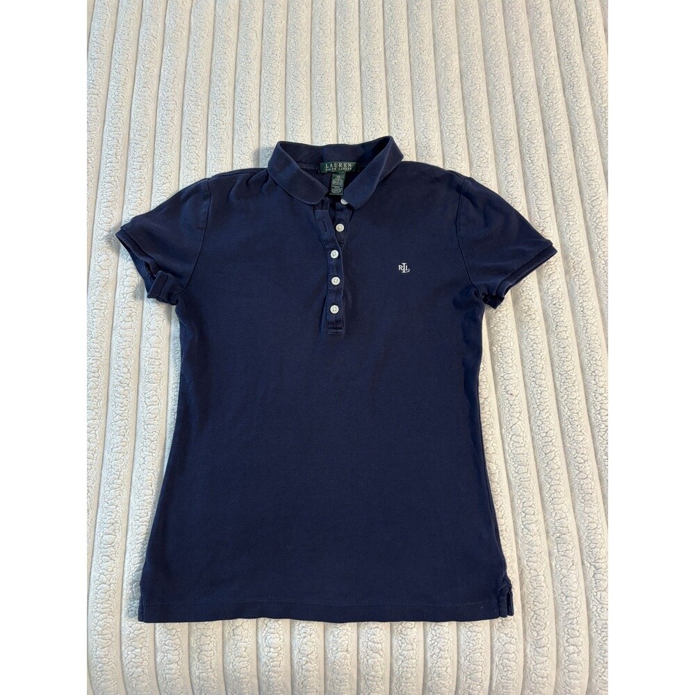 Vintage Ralph Lauren Polo shirt top women’s XS Navy Blue monogram logo academia